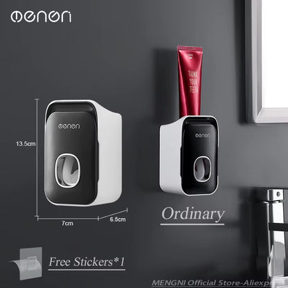 Automatic Toothpaste Dispenser Wall-Mounted Bathroom Toothpaste Squeezer Punch-Free Toothbrush Holder Rack Bathroom Acces