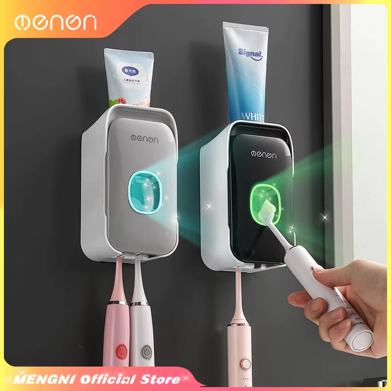 Automatic Toothpaste Dispenser Wall-Mounted Bathroom Toothpaste Squeezer Punch-Free Toothbrush Holder Rack Bathroom Acces