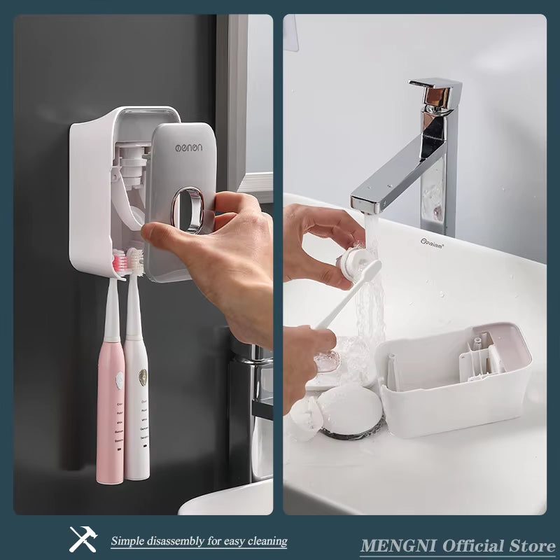 Automatic Toothpaste Dispenser Wall-Mounted Bathroom Toothpaste Squeezer Punch-Free Toothbrush Holder Rack Bathroom Acces