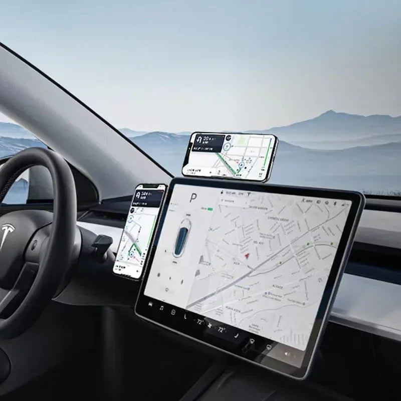 Revolutionary Magnetic Car Phone Holder for Tesla Model 3/Y/X/S – Perfect for MagSafe iPhone 14/13/12 with Metal Expansion Bracket for Laptop Screen Side Mounting