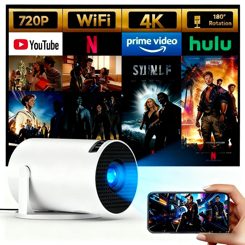 Experience Stunning Visuals with the HY200 270° Rotary Portable Projector - Full HD 1080P, Android & iOS Compatible, Perfect for Home Entertainment and On-the-Go Viewing