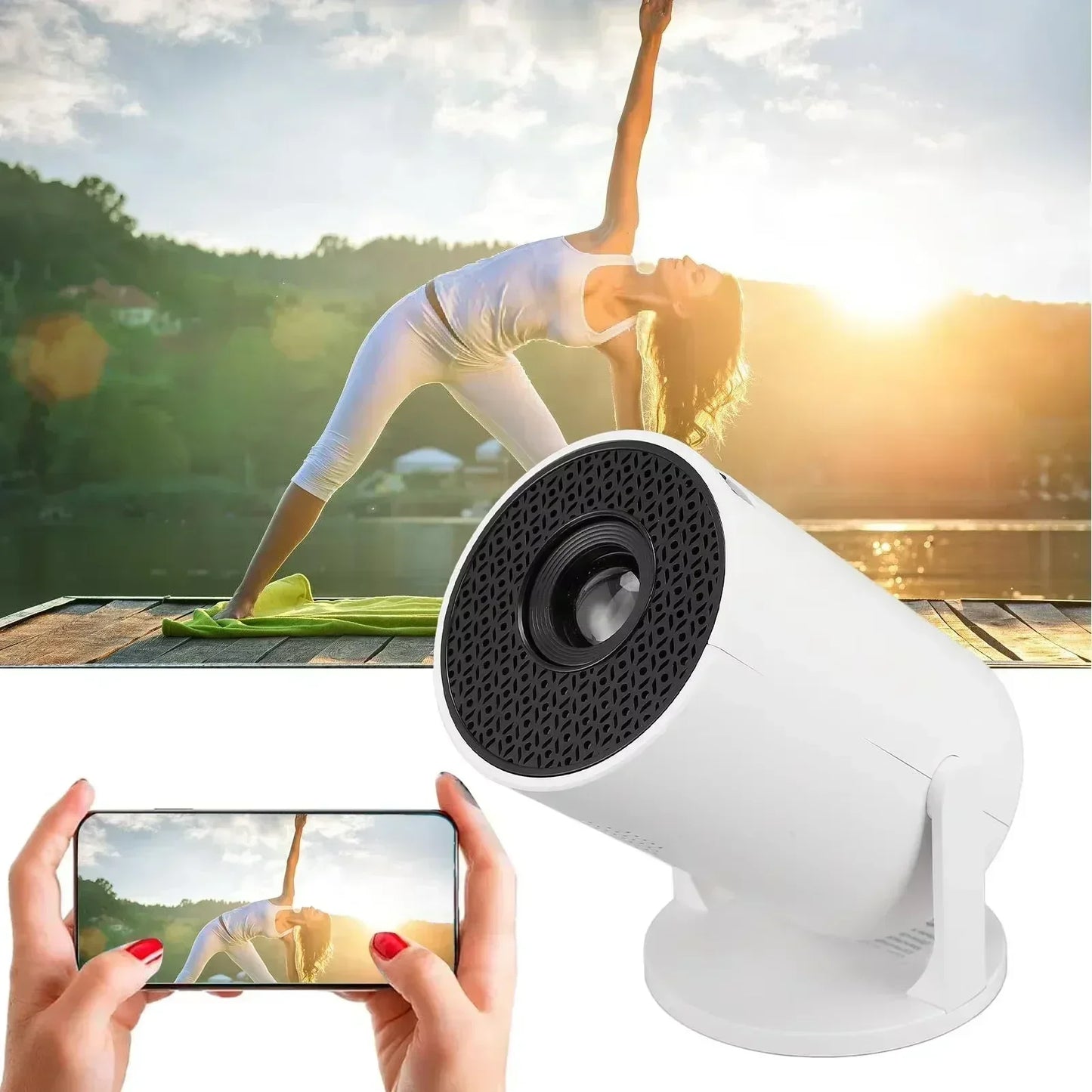 Experience Stunning Visuals with the HY200 270° Rotary Portable Projector - Full HD 1080P, Android & iOS Compatible, Perfect for Home Entertainment and On-the-Go Viewing