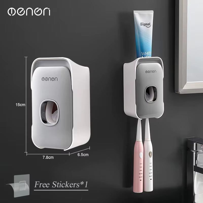 Automatic Toothpaste Dispenser Wall-Mounted Bathroom Toothpaste Squeezer Punch-Free Toothbrush Holder Rack Bathroom Acces