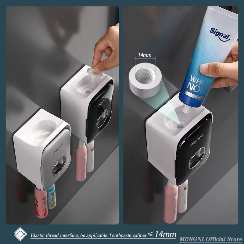 Automatic Toothpaste Dispenser Wall-Mounted Bathroom Toothpaste Squeezer Punch-Free Toothbrush Holder Rack Bathroom Acces