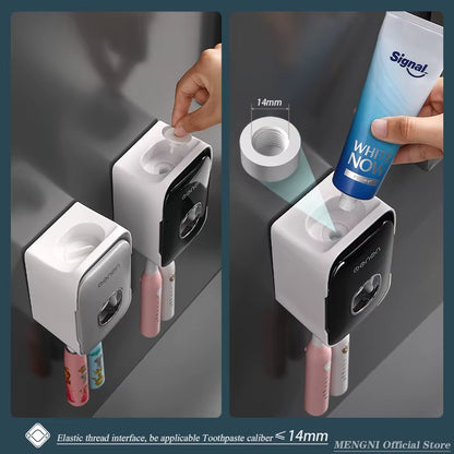 Automatic Toothpaste Dispenser Wall-Mounted Bathroom Toothpaste Squeezer Punch-Free Toothbrush Holder Rack Bathroom Acces
